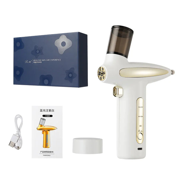 LED Red Blue Light Oxygen Injection 180Kpa Nano Mist Sprayer Deep Hydr
